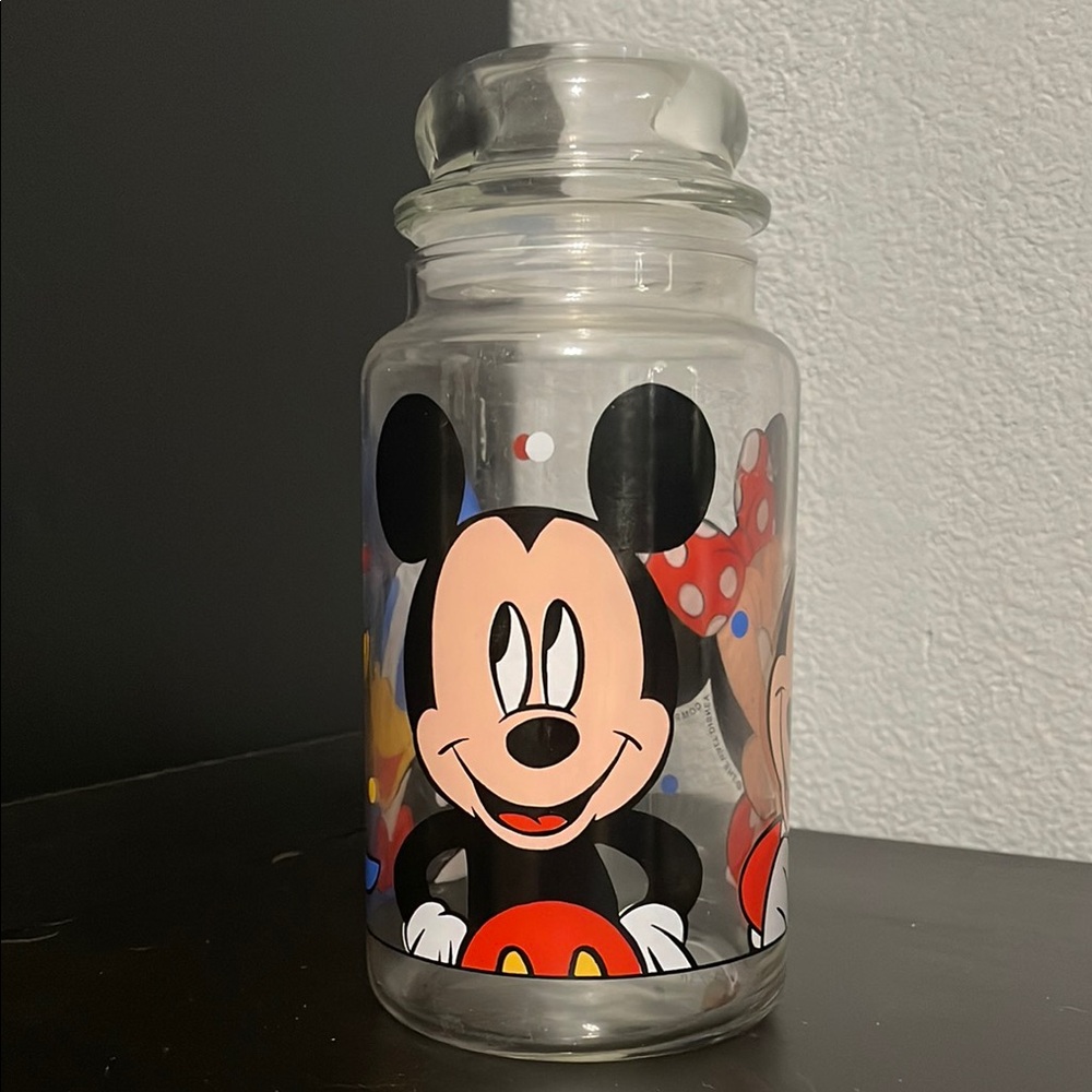 Vintage Anchor Hocking Mickey Mouse and Friends Glass Jar Canister